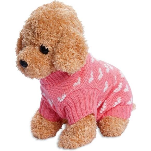 Pink Dog & Cat Sweater Knitted Heart Puppy Pullover Warm Soft Holidays Clothes - Picture 6 of 9